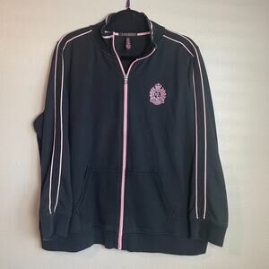 Lauren Ralph Lauren Monogram Zip 2X Track Jacket Black Pink Women Preppy Sporty